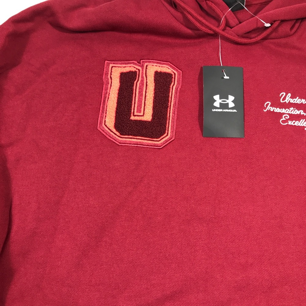 New Under Armour Icon Heavyweight Terry Hoodie Men L Red Embroidered Oversized - Picture 11 of 16